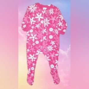 Pink & White Snowflake Pattern Fleece Bodysuit sz 6-9 mos